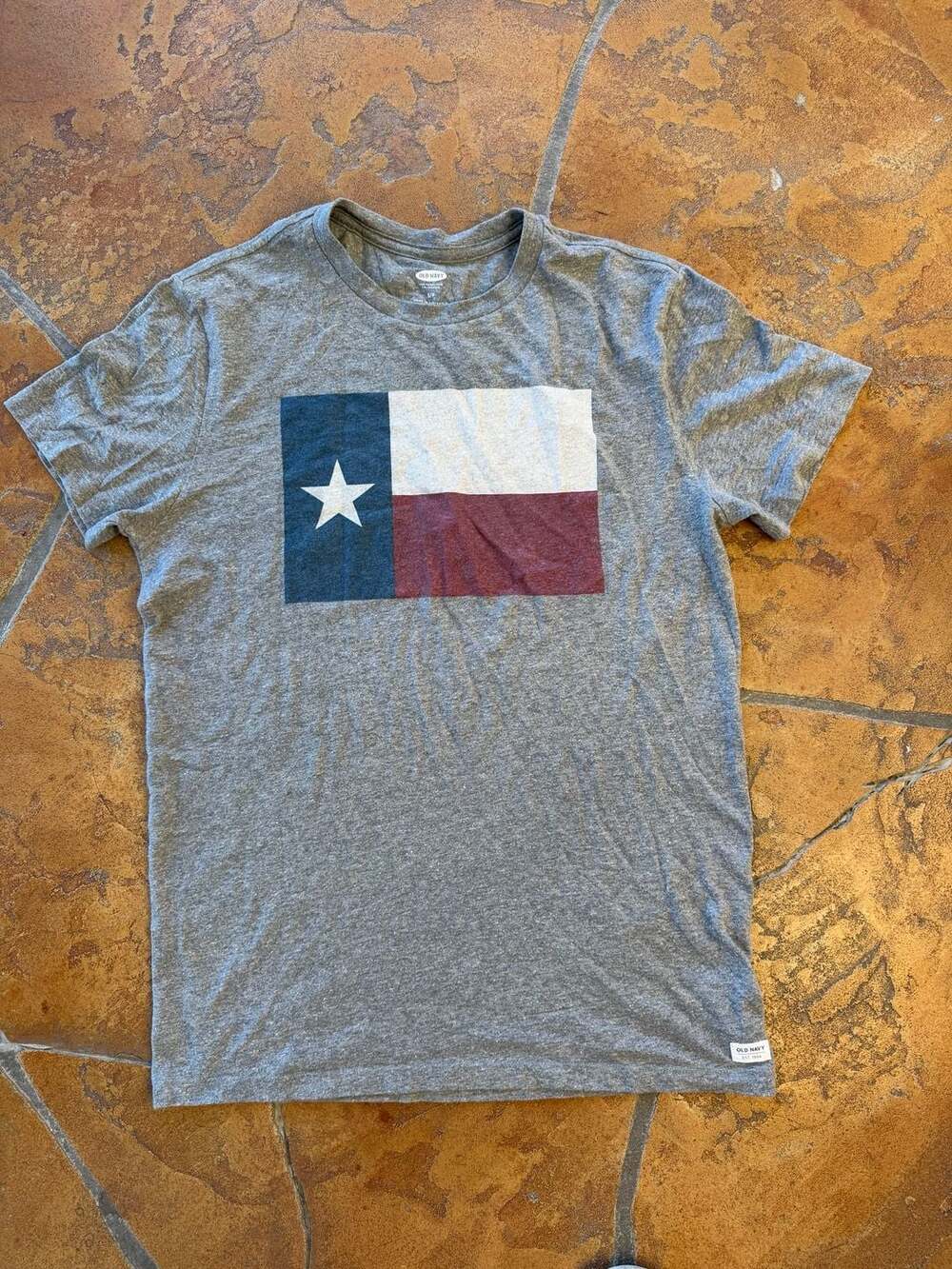Old Navy Texas Flag Graphic T-Shirt Size S Gray Short Sleeve Cotton Tee